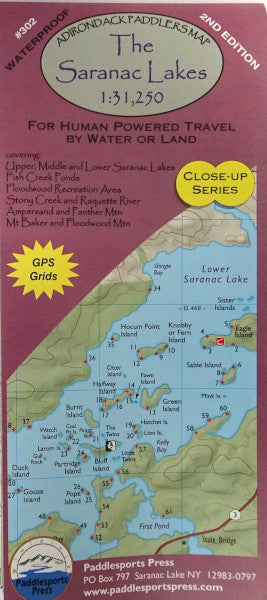 Adirondack Paddler's Map - Close-up Series: Saranac Lakes